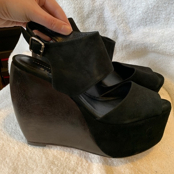 NEW 11 Loeffler Randall x SUNO Estrella Black Suede Platform slingback sandal - Picture 2 of 7